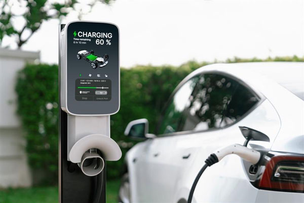 electric-car-parked-at-charging-station-which-is-made-with-Kelvinite-Flame-retardant-polypropylene-material